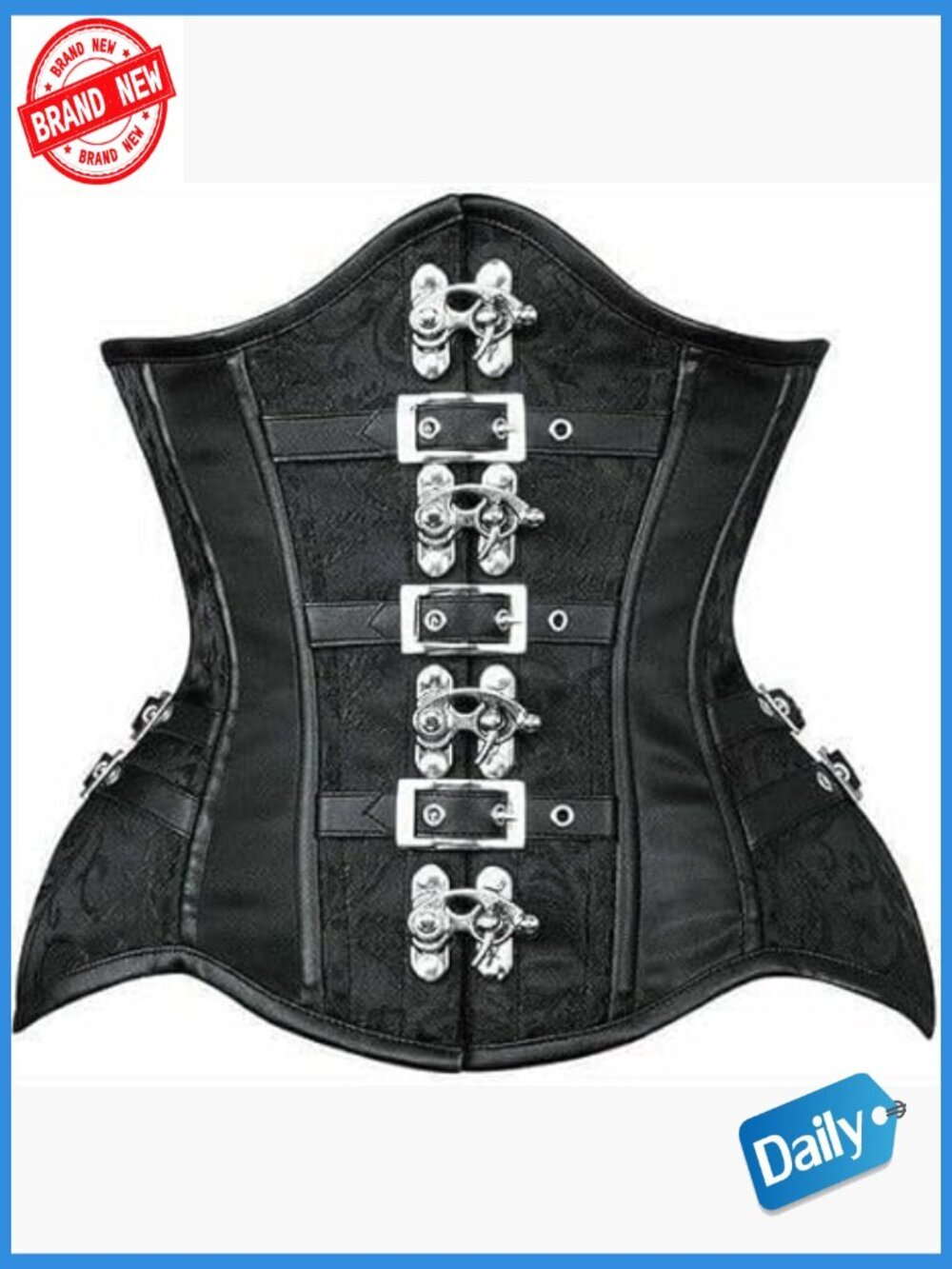 Steel Boned Underbust Corset with Front Clasp & Lace-Up Back